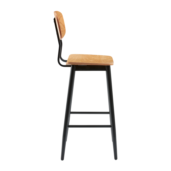 Juna Bar Stool Natural Oak Black Frame Side